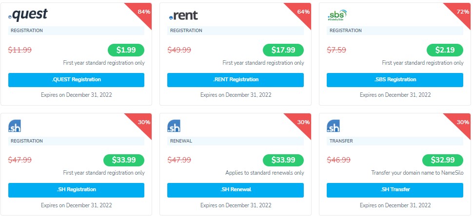 NameSilo2022年10月特价域名